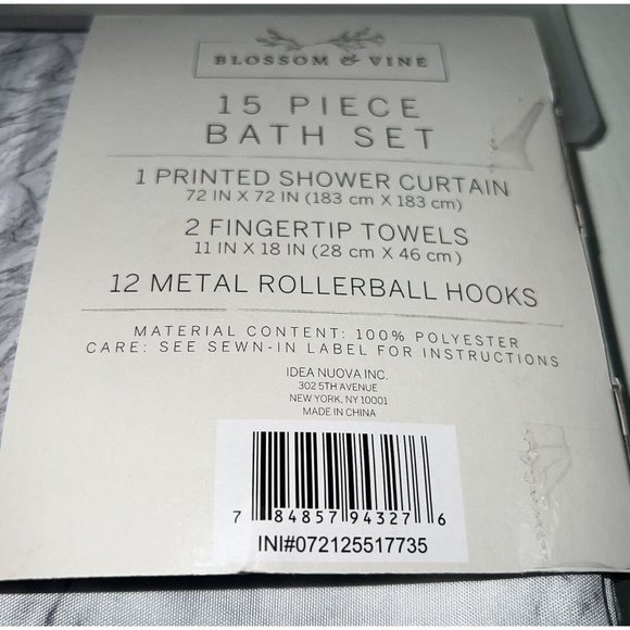 Marble Fabric Shower Curtain Silver RollerBall Hooks Towel White Gray Black Set - Picture 3 of 3